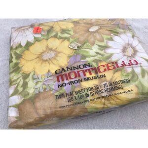 Vtg Cannon Monticello No-Iron Muslin Twin Bottom Sheet Aloha Style 267 USA (E1)